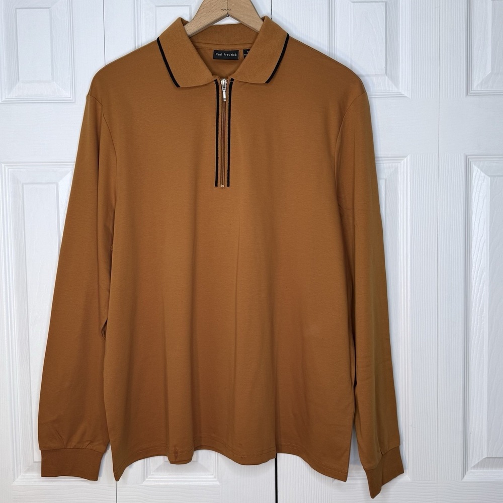 NWT Paul Frederick Men's XL Mercerized Cotton Long‎ Sleeve 1/4 Zip Polo Rust